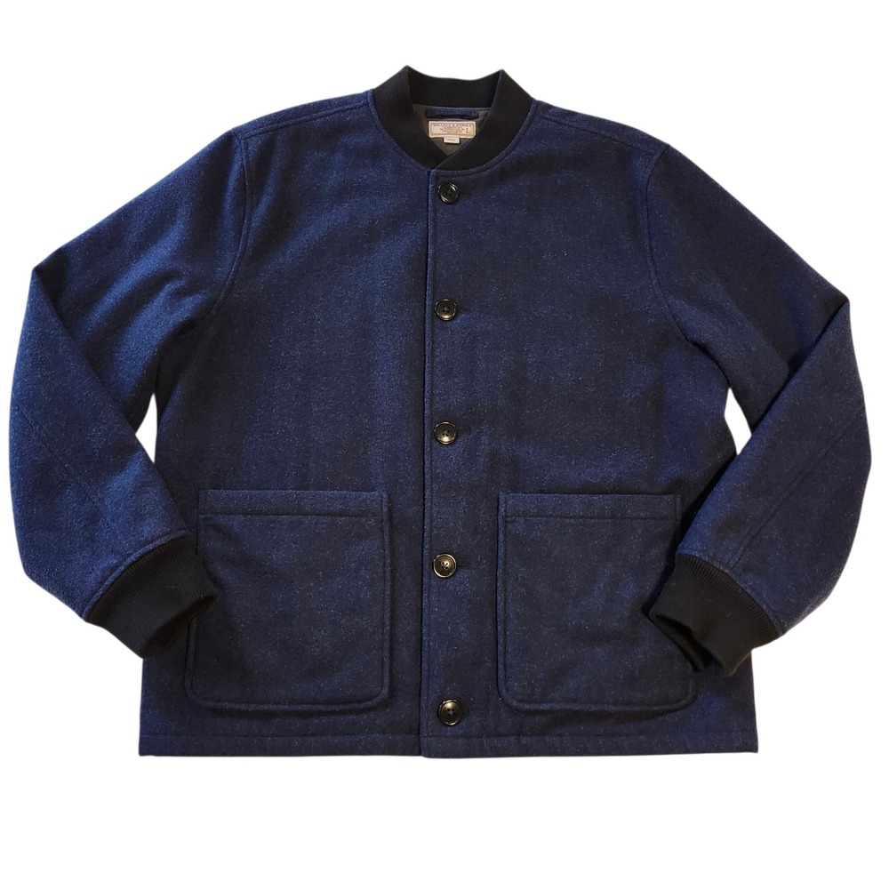 Wallace & Barnes Mens Navy Wool Blend Bomber Chore Barn Jacket Primaloft Large